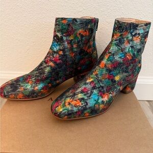 Anthropologie Patterned Block Heel Ankle Booties